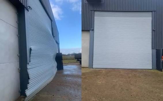 Large roller shutter before and after repair