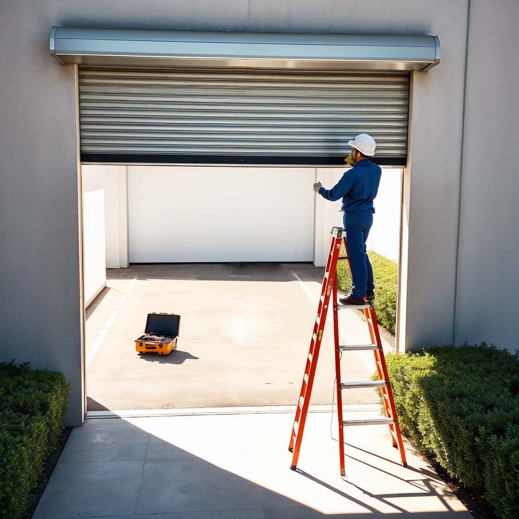 Technician performing roller door repairs, ensuring smooth operation and security for both commercial and residential properties.